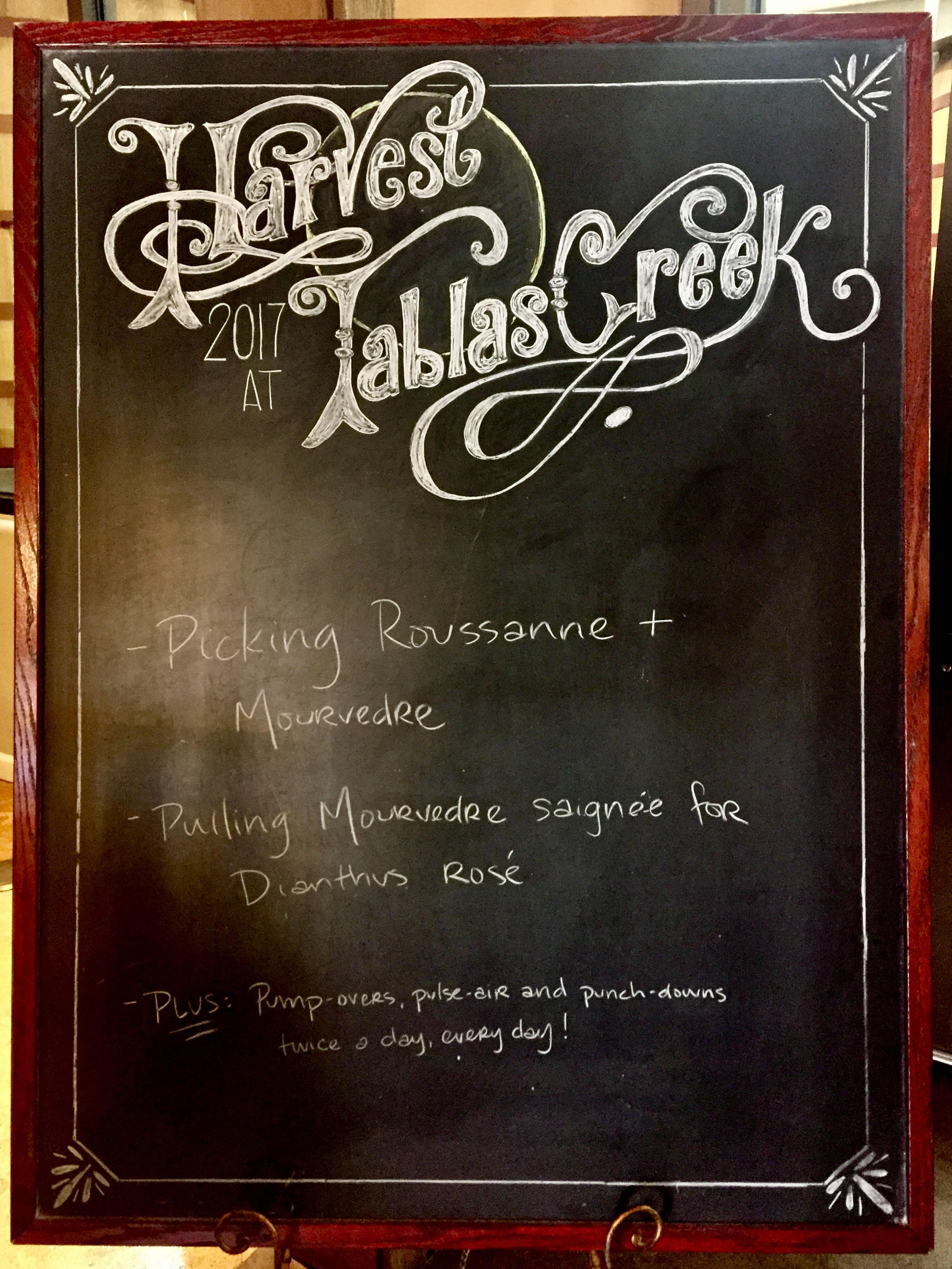 Harvest chalkboard Roussanne and Mourvedre Harvest chalkboard Roussanne and Mourvedre