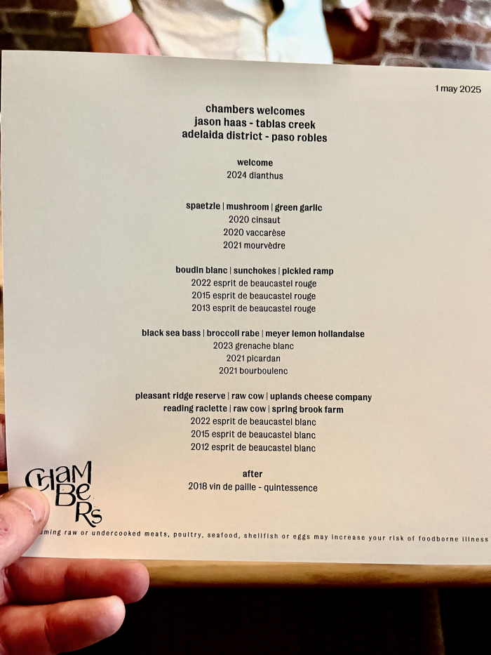 Chambers dinner menu Chambers dinner menu