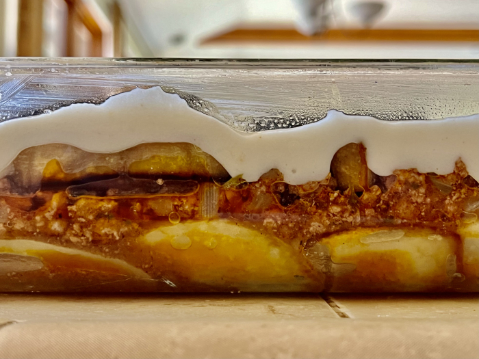 Moussaka cross-section Moussaka cross-section