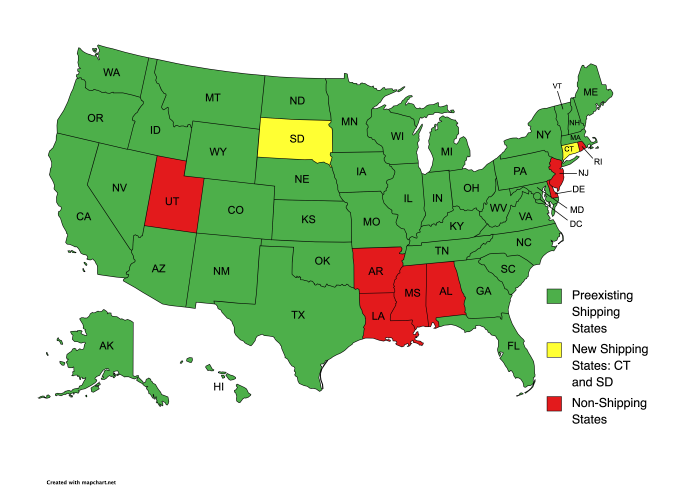 New Shipping States October 2023 New Shipping States October 2023