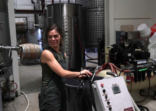 Kaitlyn Glynn in the Tablas Creek Cellar Kaitlyn Glynn in the Tablas Creek Cellar