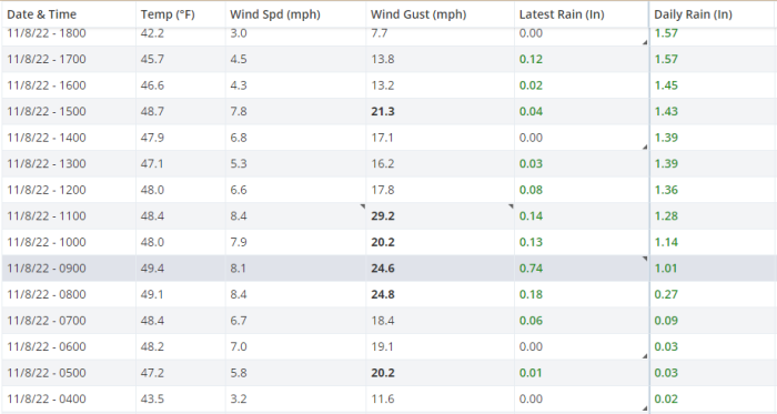 Hourly Rainfall November 8 2022 Hourly Rainfall November 8 2022