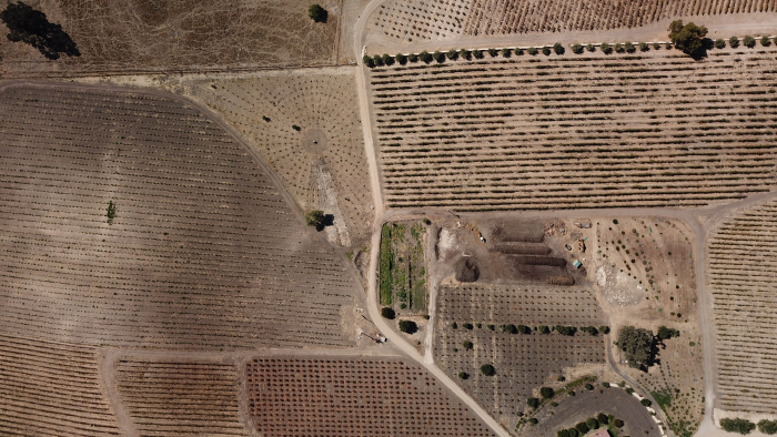 Aerial view of the lowest lying point at Tablas Creek Vineyard Aerial view of the lowest lying point at Tablas Creek Vineyard