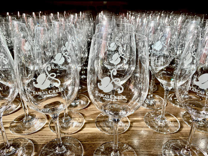 Rows of Tablas Creek glasses Rows of Tablas Creek glasses