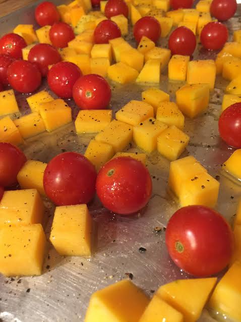 Roasting tomatoes and butternut squash Roasting tomatoes and butternut squash