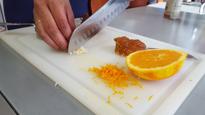 Chopping garlic Chopping garlic